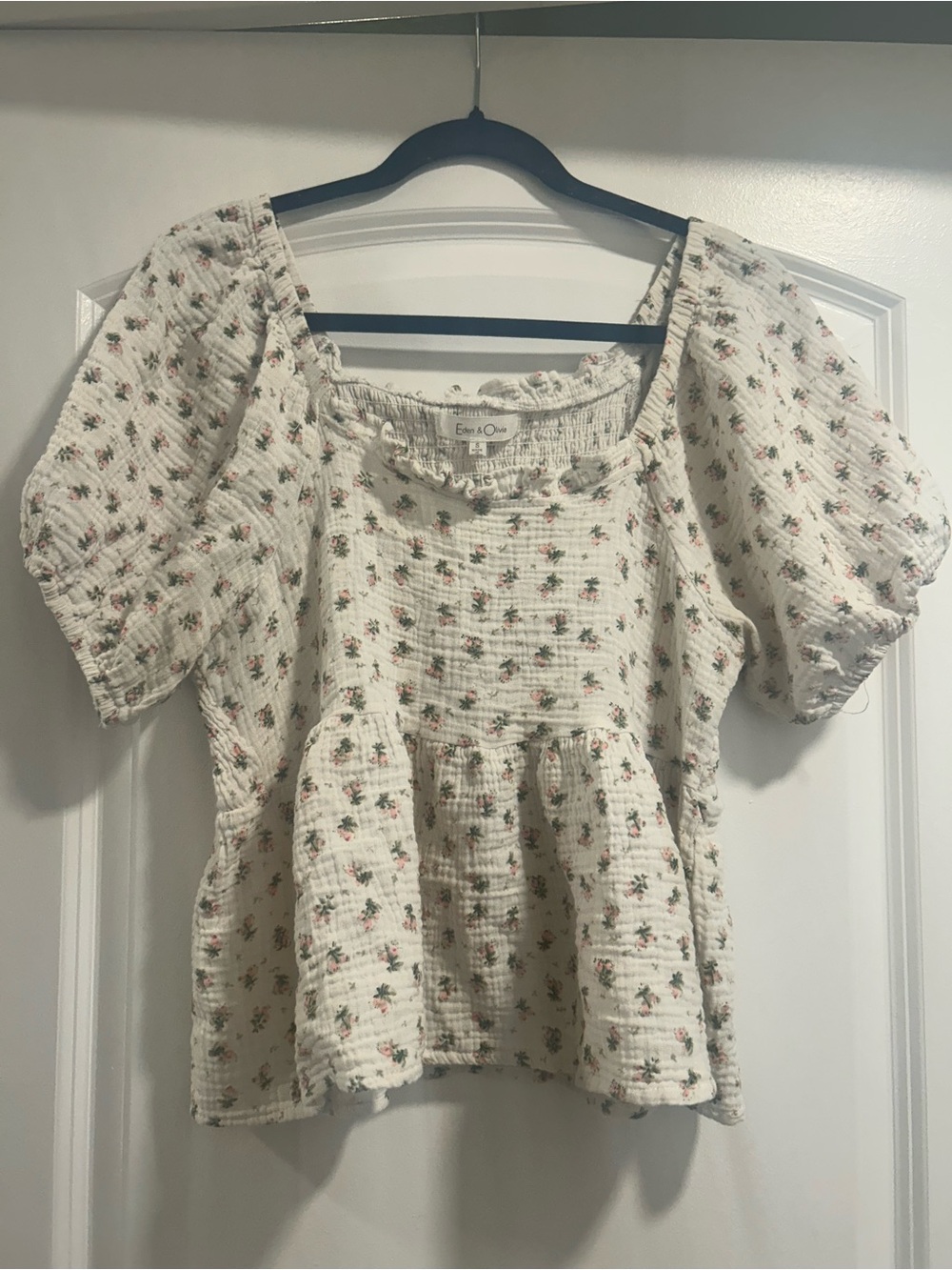 Cream Floral Smocked Peplum Top